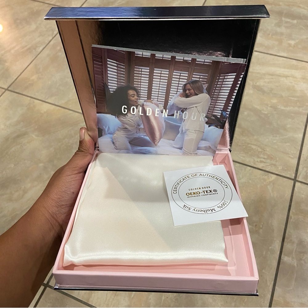 Golden Hour Powder White 100% Mulberry Silk Pillowcase Queen